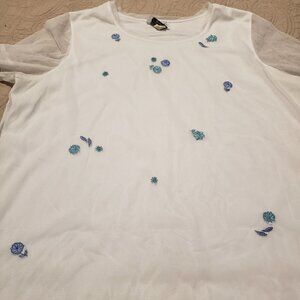 Vintage 90s Teddi Mesh Embroidered Overlay Shirt